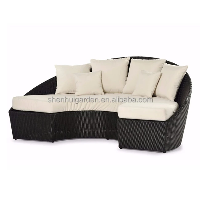 
Outdoor Rattan Wicker Garden Furniture Set With Cushion And Pillows Round Sofa Bed For Hotel 