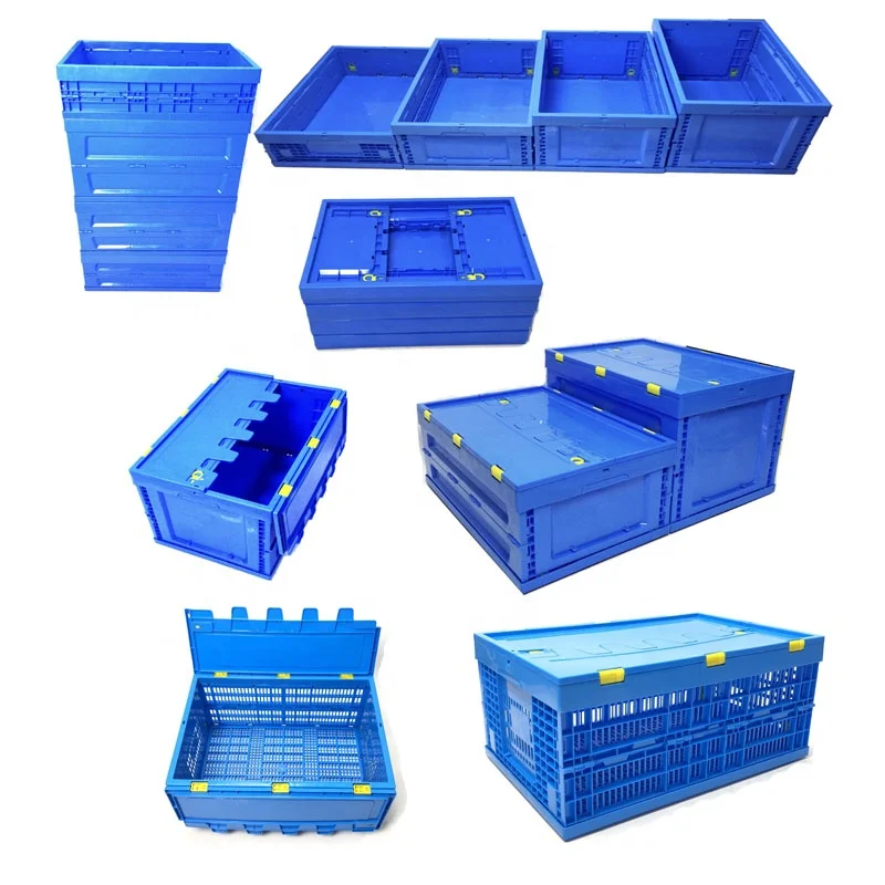 PP Plastic heavy duty folding plastic storage solid box with lid plastic collapsible crates with lid