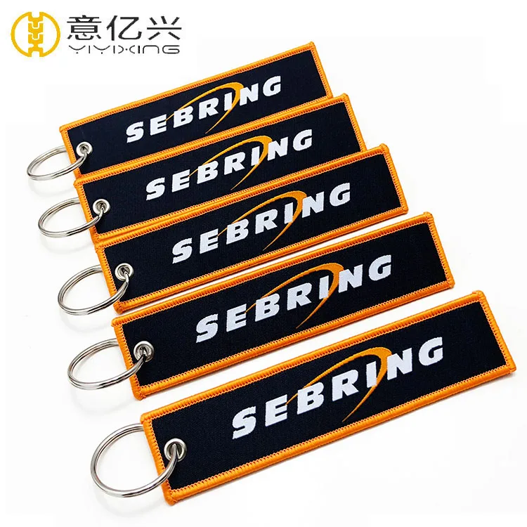 30Mm Width Stitching Logo Fabric Keychains Two Sides Embroidered Textile Keyrings