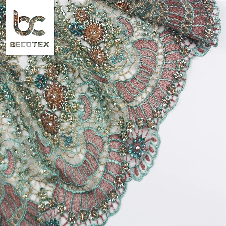 2024 colorful  embroidery beaded Lace Fabric for evening party