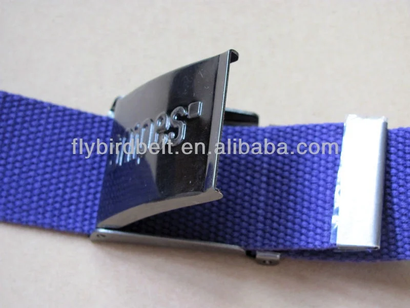 38mm embossed Fashion popular Customized Logo Firm Durable Fabric Cotton Web Canvas belt with open close buckle