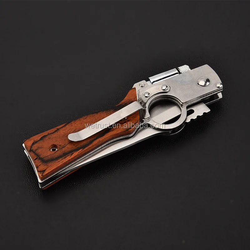 Pocket Knife Knives with Light Wood Handle EDC Tactical Camping Survival Folding AK47 Gun Knife