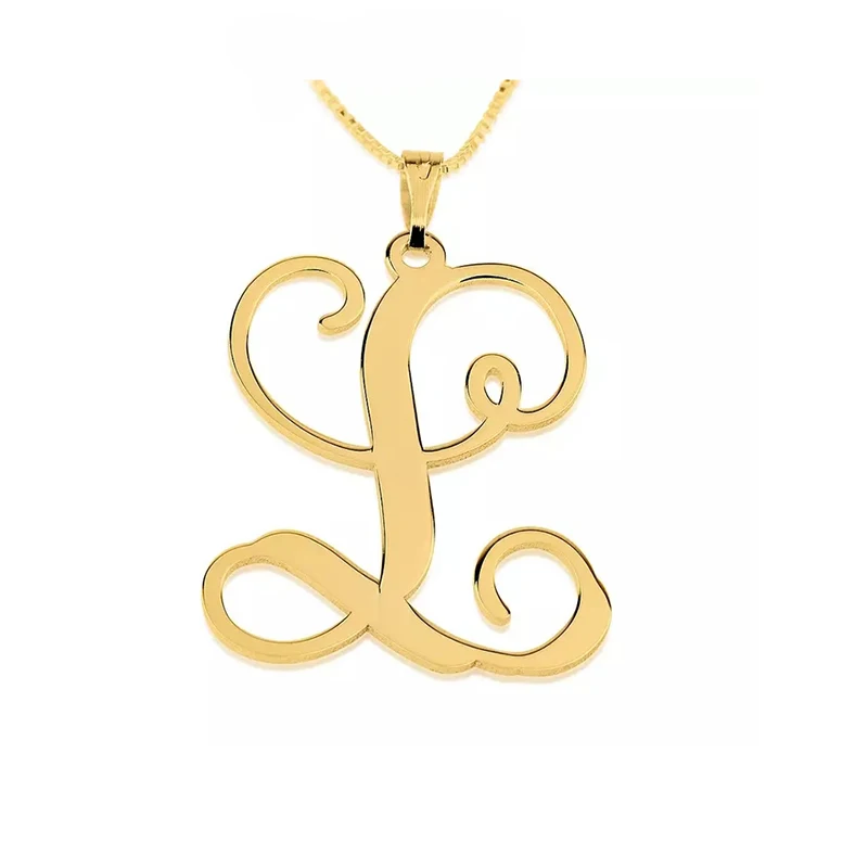 Custom Pendant Gold Silver Large Initial Big Alphabet Letter Necklace