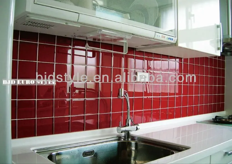 10x10 cm red glitter crystal clear glass mosaic tile for kitchen
