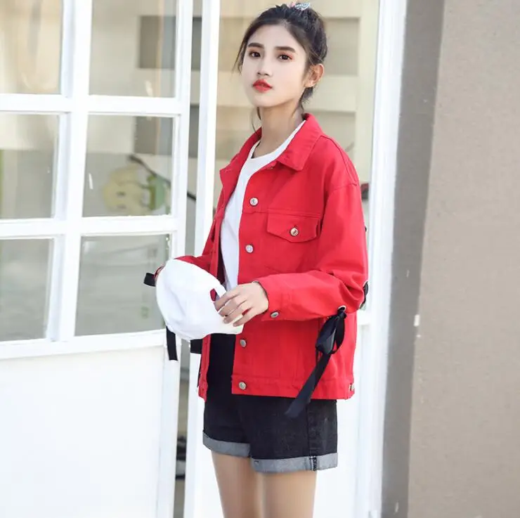 2018 Korean Straps Hole Jeans Jacket for Women Loose Casual Blue Denim Jacket Women Basic Coats Female outwear Denim Feminine