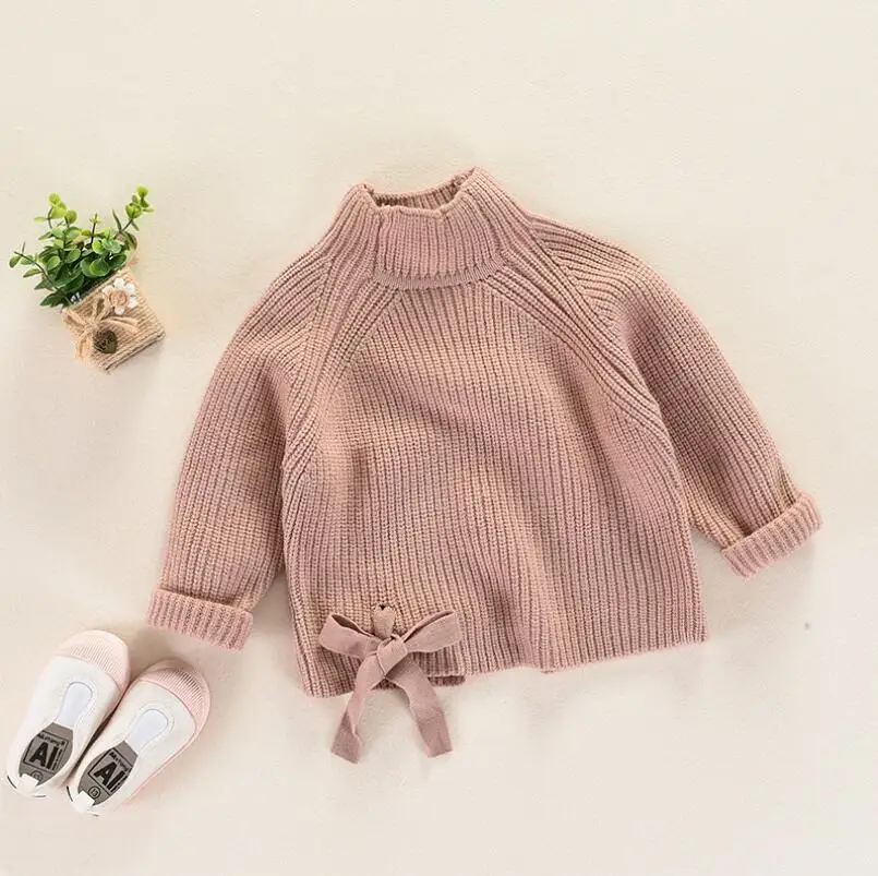 kids half turtleneck pure color long sleeve rib pattern cotton knitting pullover baby girl winter sweaters