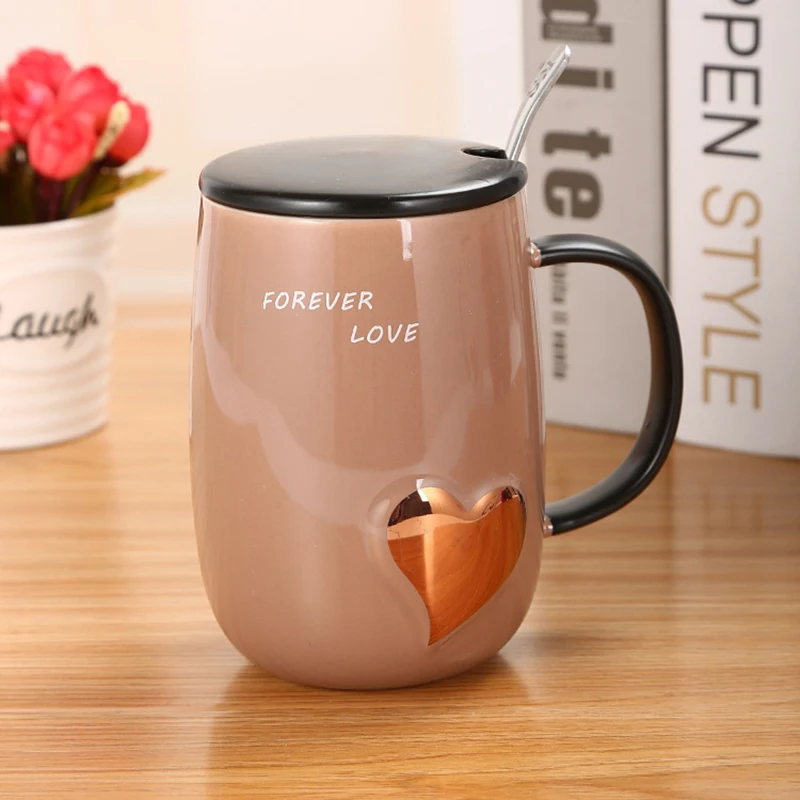 Forever lover golden heart ceramic cup anniversary cup for couple