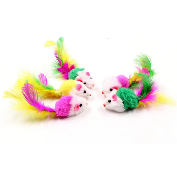 Wholesale Colorful Feather Soft Simulation Plush Pet Cat Mouse Toy