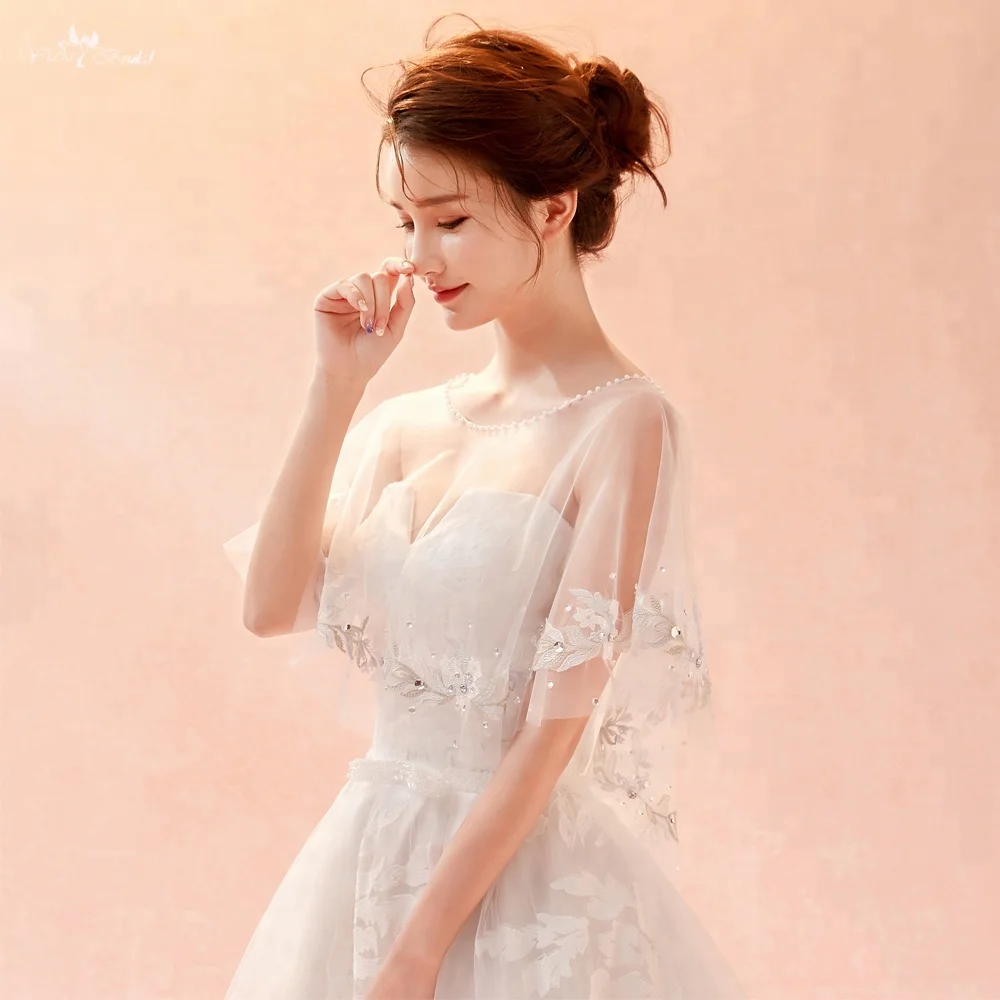 
LZP279 Real Pictures Yiaibridal Front Short Long Back Wedding Shawl Champagne Lace Ivory Tulle Bridal Bolero Woman 