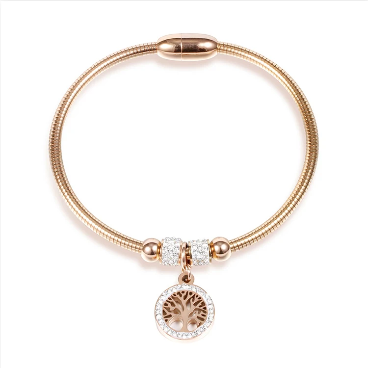 LOYALTY B167 DIY Stainless Steel Tree Of Life Charm Silver Snake Chain Magnetic Clasp Bracelet