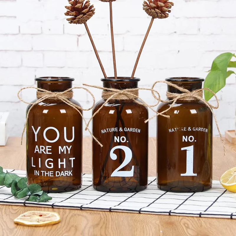 
Amber Reagent Glass Cylinder Glas Vase Flower For Fancy Home Decoration 