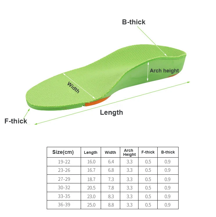 High Arch Support Hard Heel Cup BK Mesh Orthotic Kid Eva Insoles