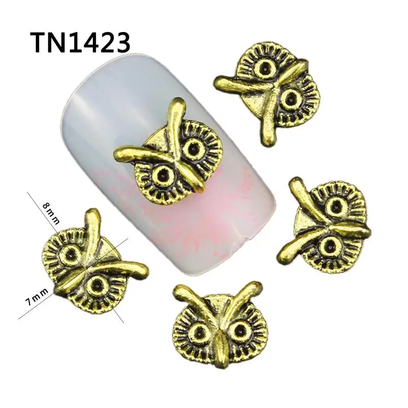 10Pcs Lot Alloy Owl Design 3D Nail Art Decorations Glitter Gold Silver Black 3 Color Nighthawk