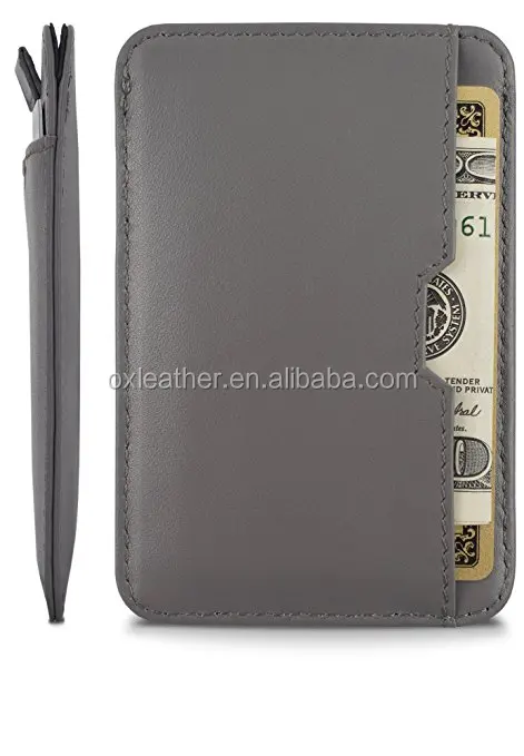 RFID Protection Thin Genuine Leather Card Holder For Up To 12 Cards with Slim Card Sleeve Wallet