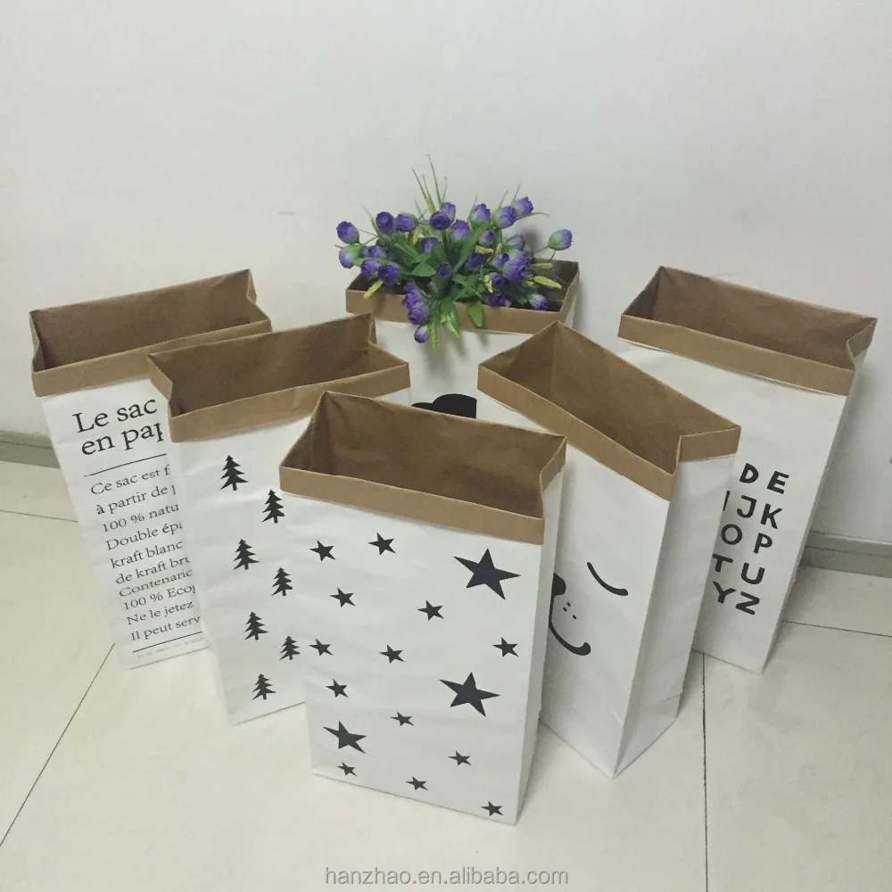 Letter Print Kraft Paper Bag for Kids Toys Decorative Household Storage