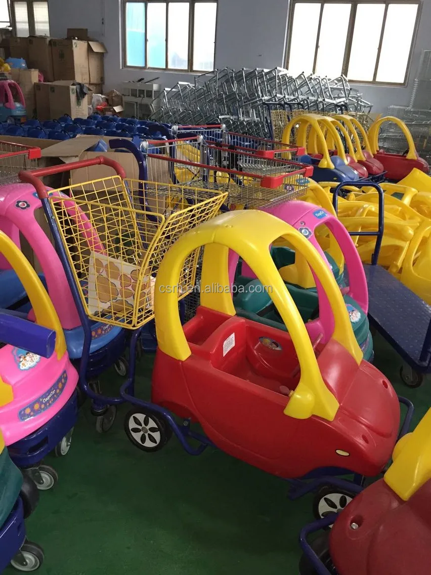 RH-SK03 1400x580x960mm  shopping mall Plastic Cute kids shopping cart with toy car