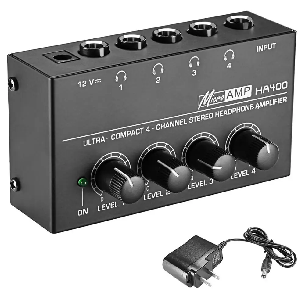 Popular 4 Channel headphone amplifier With stereo Input,4 TRS outputs HA400