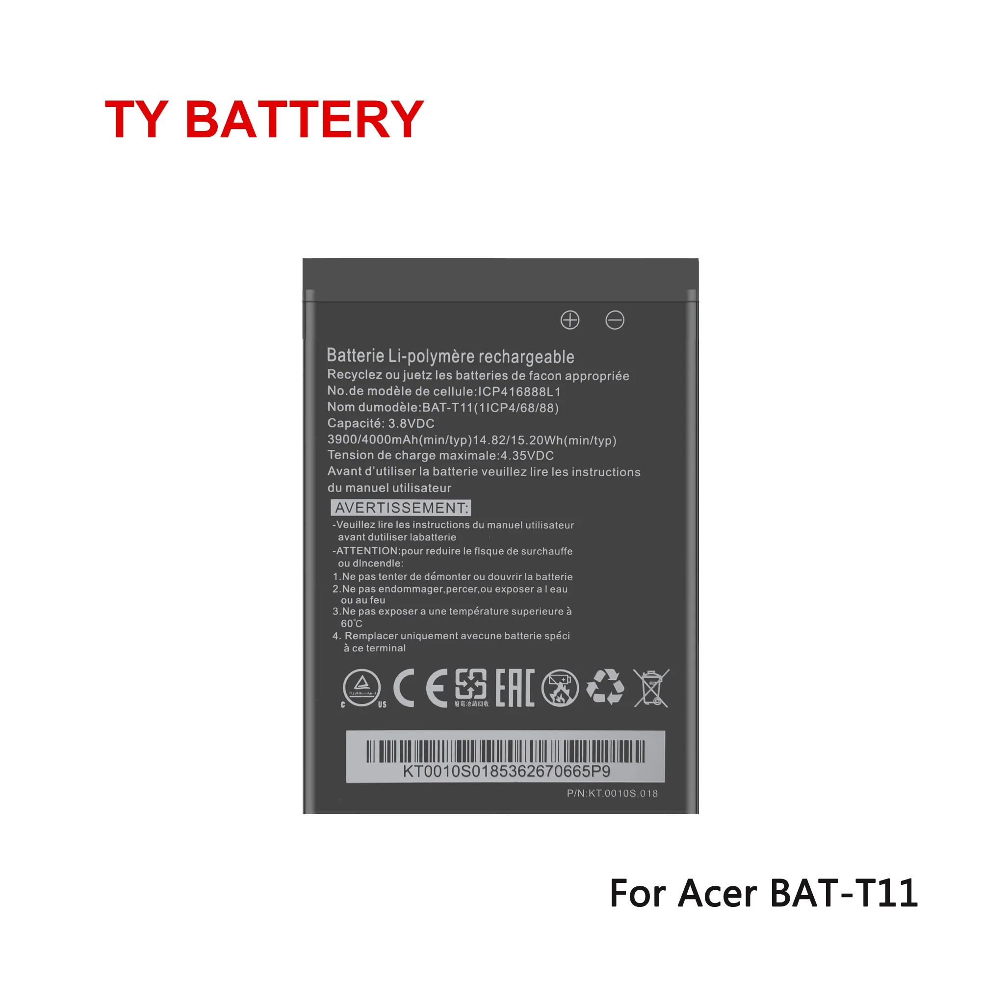 
4000mAh high quality ICP416888L1 BAT-T11 battery for Acer Liquid T03 T04 Z630 Z630S mobile phone battery 