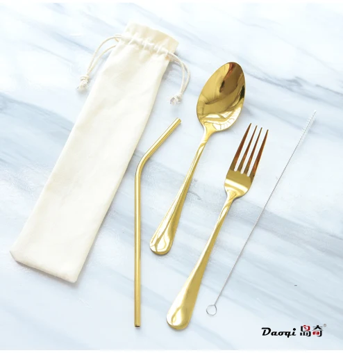 Customized logo dinnerware cutlery set modern design simple plain food safe travel cutlery set with pouch
