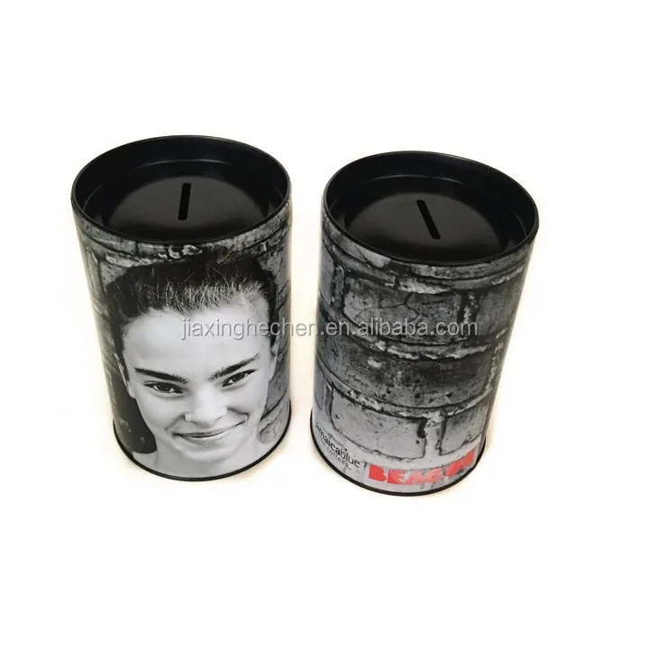 Money tin box with easy open lid round coin bank