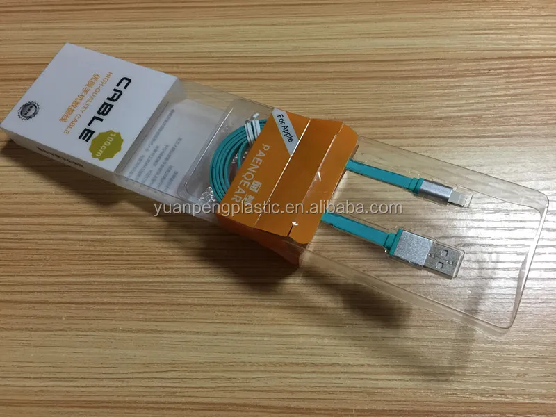 Custom printed transparent PVC box and PVC tray for usb cable clear PVC blister insert tray for usb cable packaging box