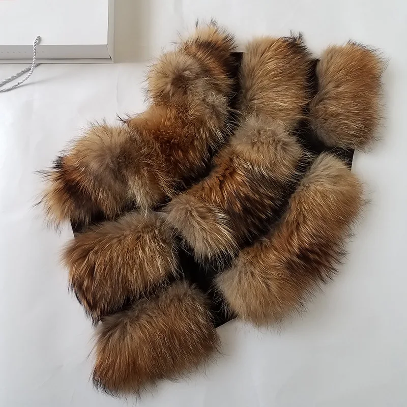 Five Colors Real Fur Vest Women Genuine Raccoon Fur Gilet Waistcoat Winter New Fashion 3 Rows Vest
