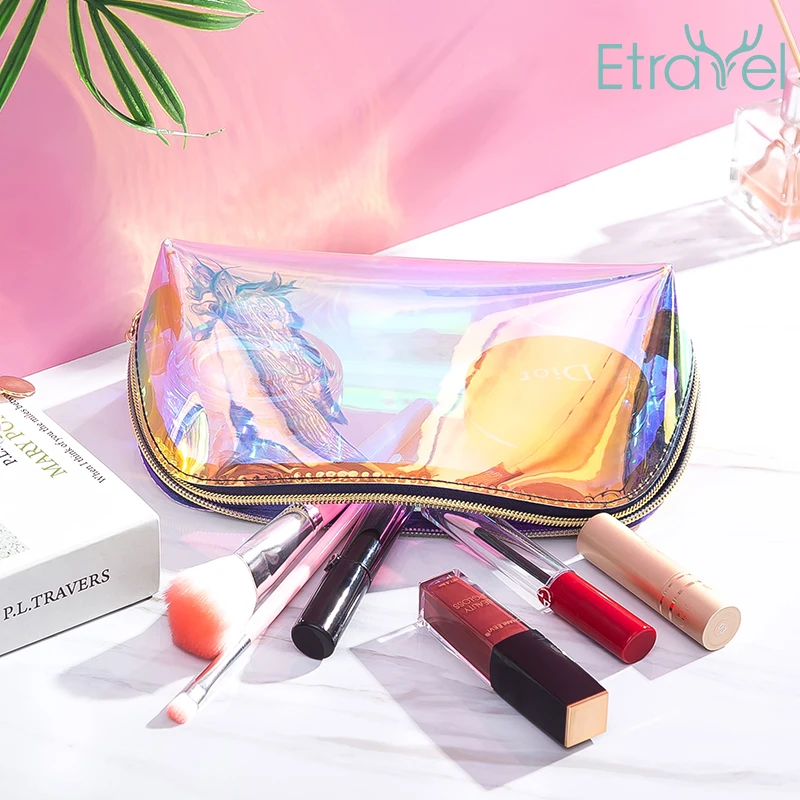 Fashion Lady Laser PVC Transparent Waterproof Toiletry Bag Portable Makeup Bag Cosmetic Pouch
