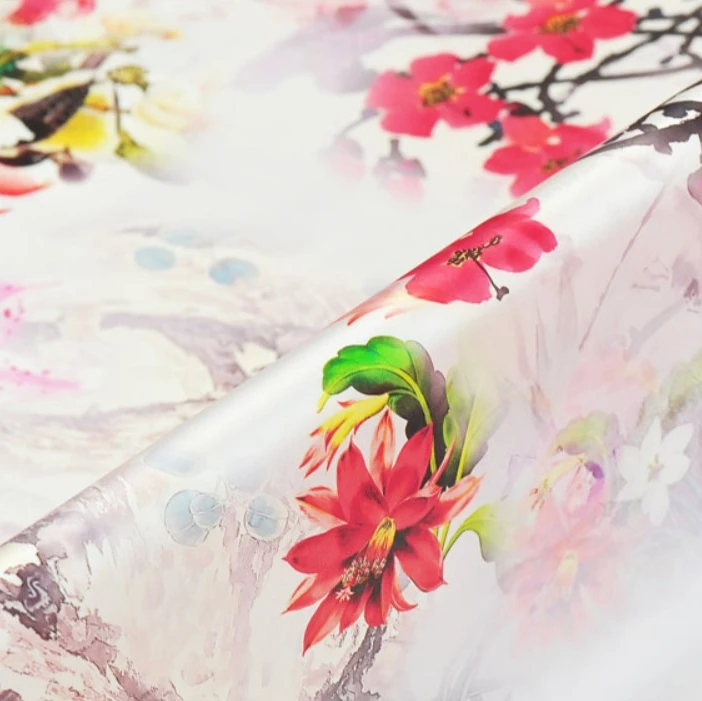 
silk digital print fabric 12mm silk organza satin fabric 