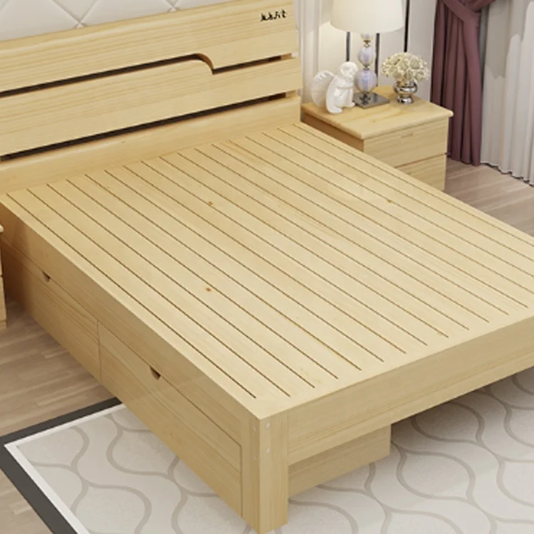 Direct Selling Solid Wood Simple Bedroom Children Adult Double Bed Design Furniture
