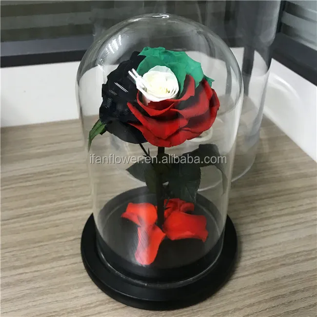 UAE flag wholesale preserved roses in glass fresh cut flowers blue roses for national day gift
