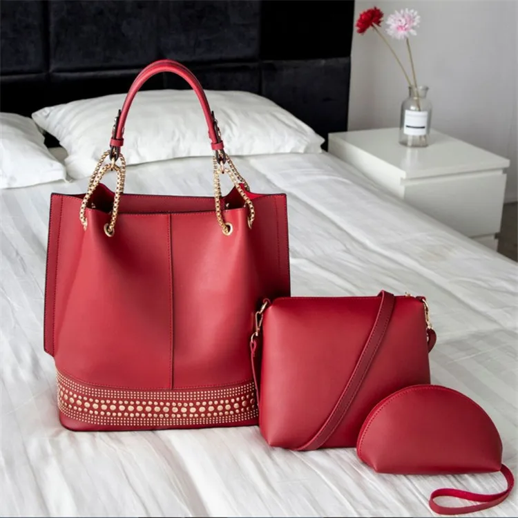 2019 new European and American simple solid color shoulder bag mother bag three-pieces