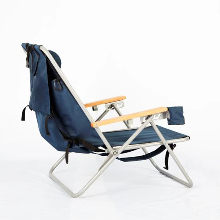 outdoor Portable wooden arm camping  folding high back beach chair with storage pouch