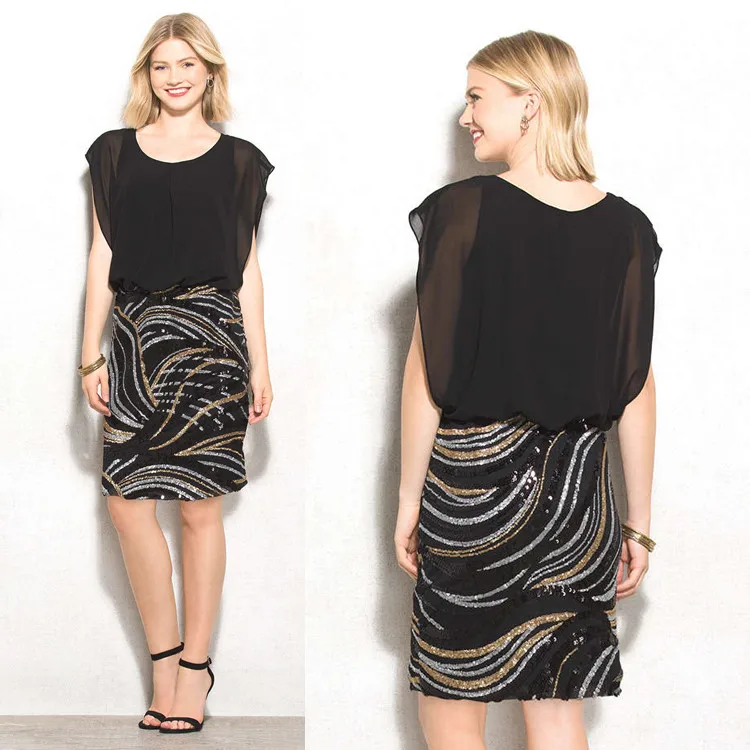 
High quality fashion clothing factory direct custom summer ladies office formal wear career black lace overlay dress 