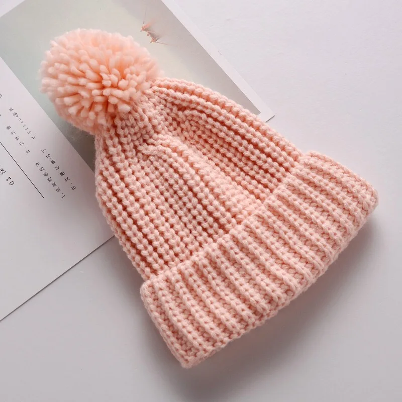 
Sweet Solid Color Knitted Baby Cap 2-6 Years Old Boys and Girls Winter Warm Knitted Hat 