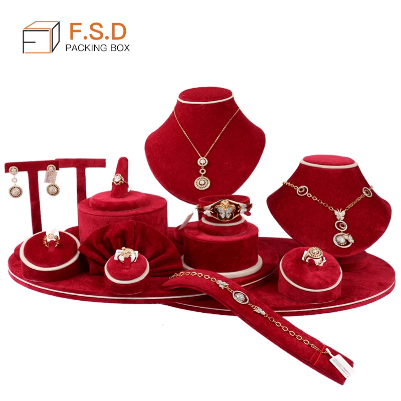 FSD Factory Custom high end jewelry display stand set wholesale velvet jewelry display personalized design jewelry display