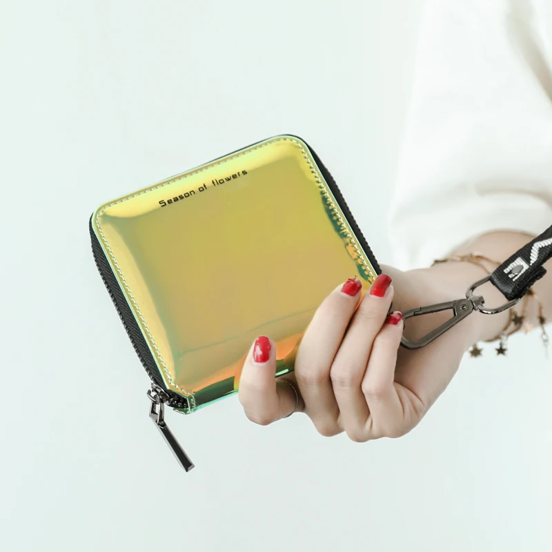 MIYIN Short wallet women Folding New Korean card holder ladies purse Personality PVC Laser Student Zipper Wallet women