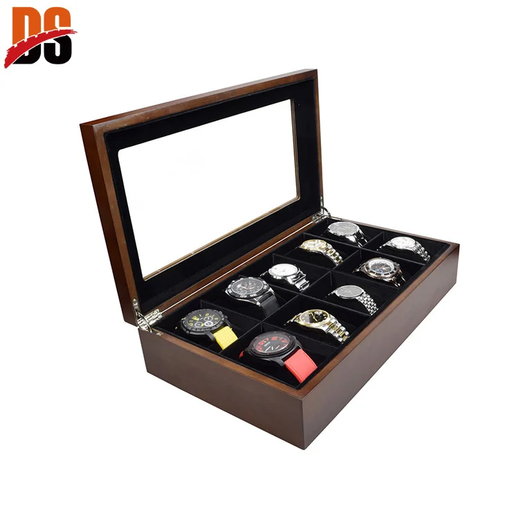 D&S OEM Custom Logo Organizer Black Luxury Watch Band Wooden Strap Case Box Packaging Watch Box