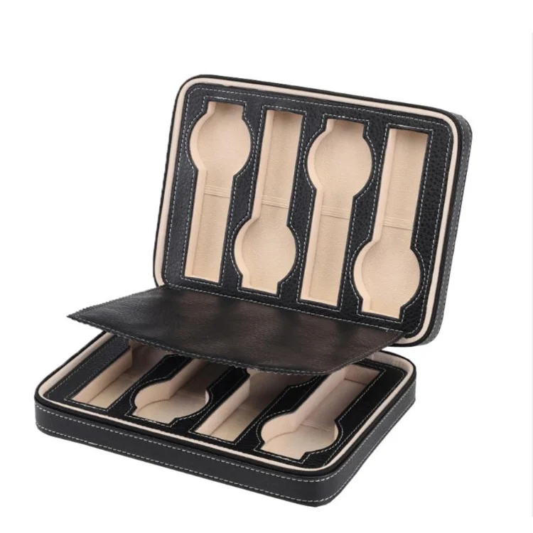 PU Leather 8 Slot MDF Fiber Portable Business Men Organizer Bag Custom Watch Box