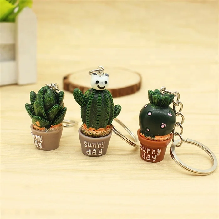 Simulation plant keychain Cute Resin Cactus keyring Green plant pendant