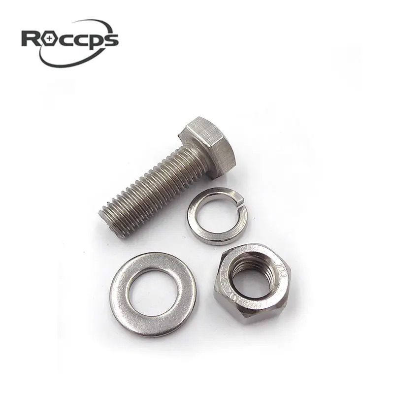 Stainless steel din933 hex head bolt with one nut, one washer and one spring washer  M8