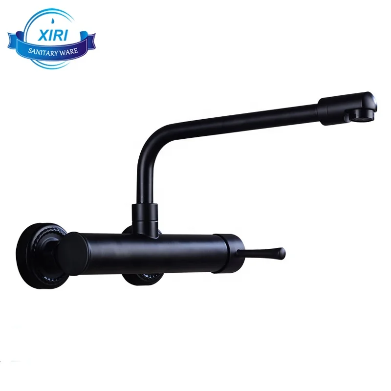 Newest Modern Brass Wall Mounted Black Kitchen Sink Mixers Dual Hole Kitchen Faucets BF0330