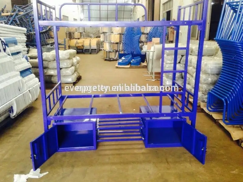 School Dormitory Furniture Metal Frame Environment Friendly Ergonomical Design Double Bunk Bed with Ladder and Small Locker