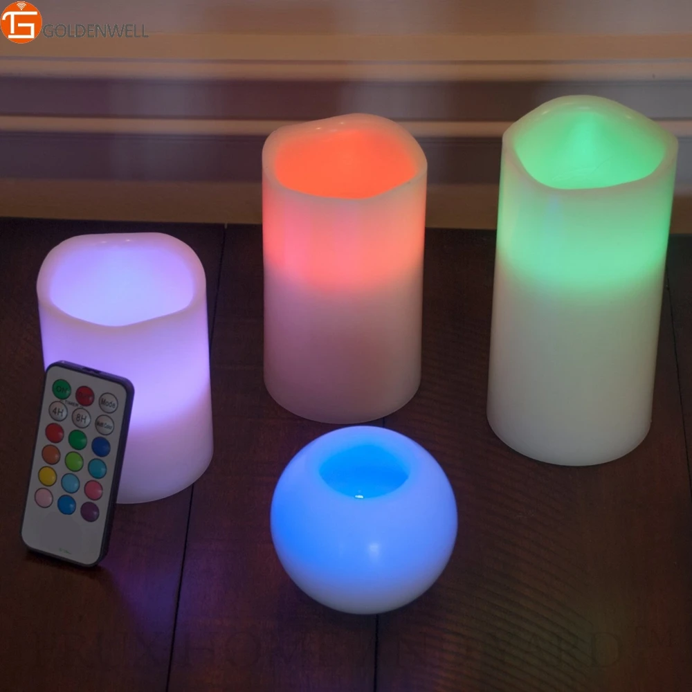 3 Piece Flickering Flameless LED Wax Pillar Candles Set with Remote Control and BONUS LED Ball Candle
