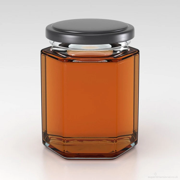 Hexagon Glass Honey Jars with Gold Metal Caps