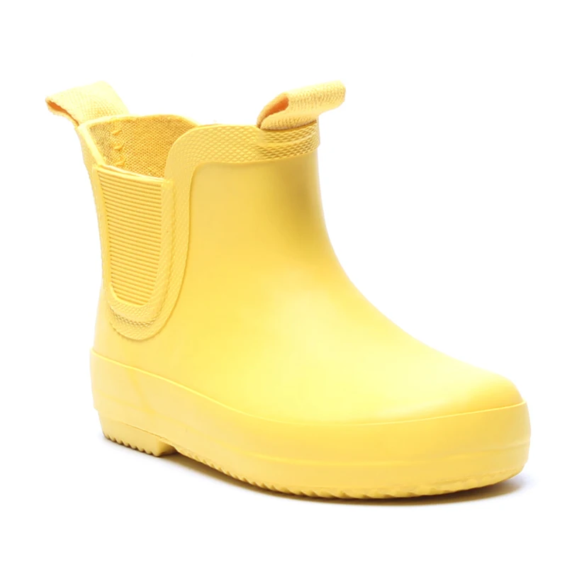 High quality newest design yellow logo kids ankle rain shoes rubber boots for children