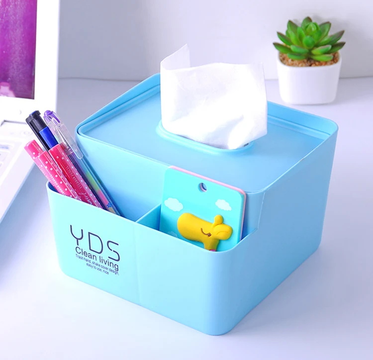 
Creative simple plastic multi-functional tissue box, home office desk storage plastic tissue box 