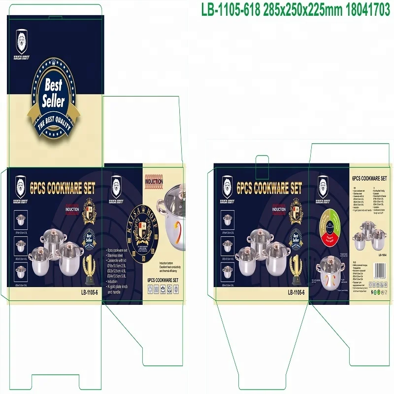 Stock Item 6pcs Stainless Steel Induction Cookware Set Golden Handle Sauce Pot LB-1105-6