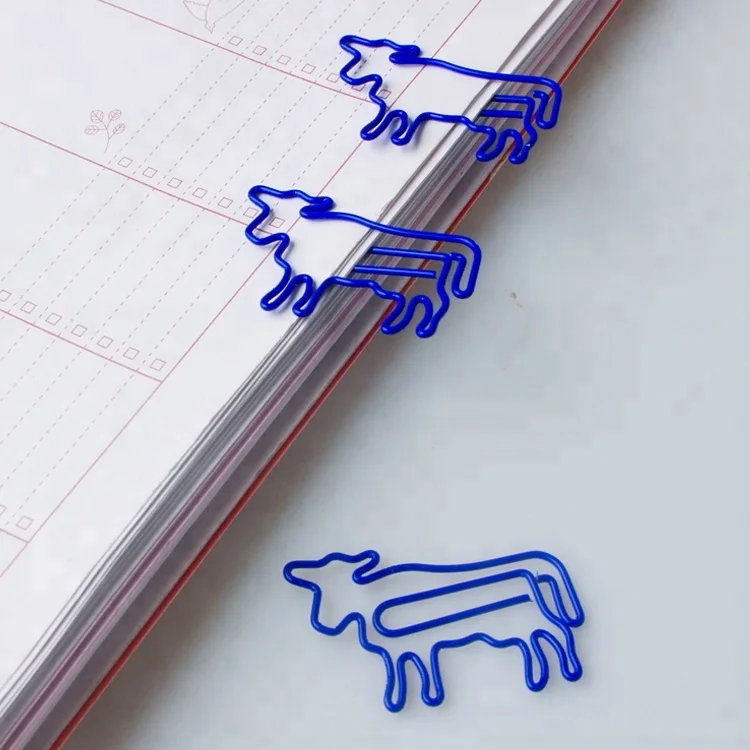 Cute blue cow shape metal paper clip for stationery