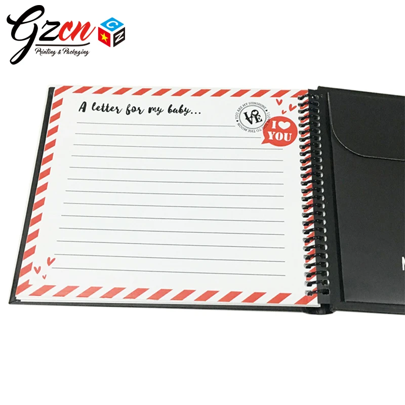 
custom printing high quality photo frame die cut on the cover baby memory book with envelope 
