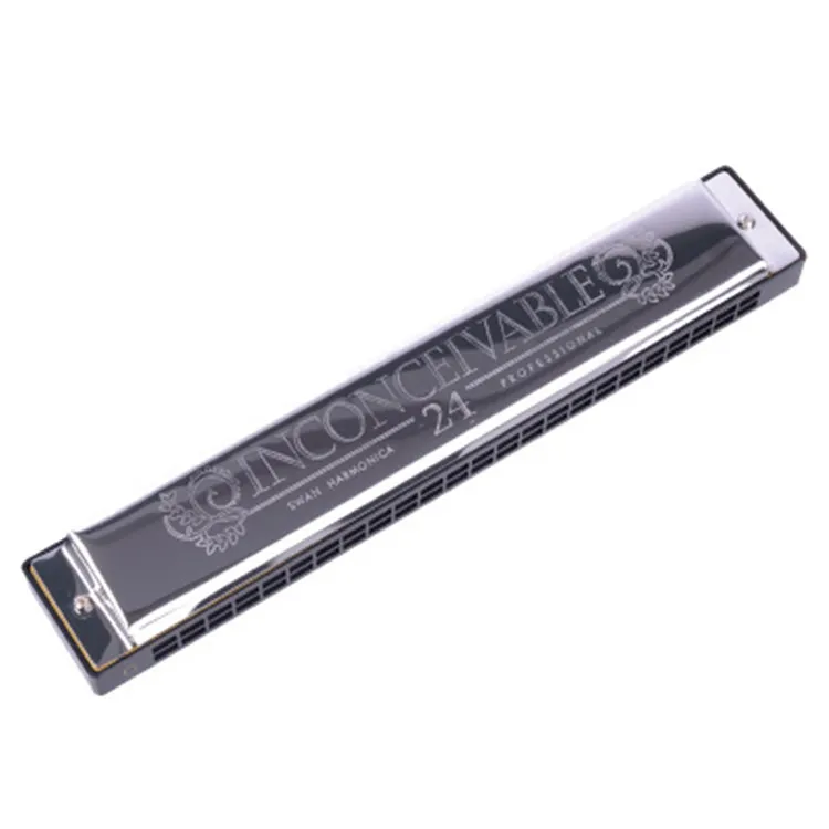 Chinese musical instrument cheap price China swan Musical Metal chromatic harmonica mouth organ blues harp for sale 24 holes
